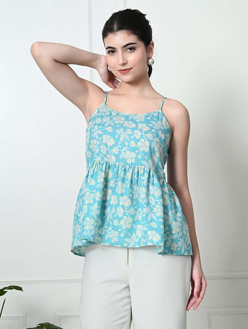 women floral print shoulder strap top