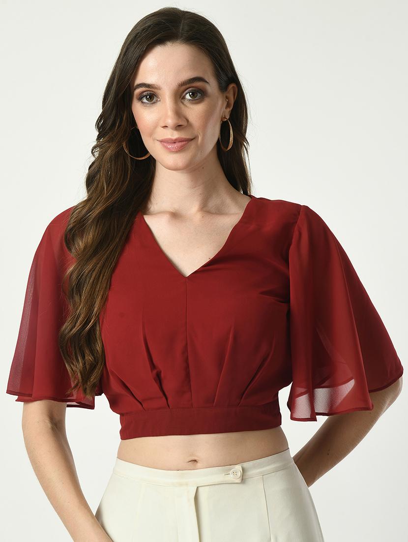 women solid v-neck crop top - 21569498 - Zoom Image - 0