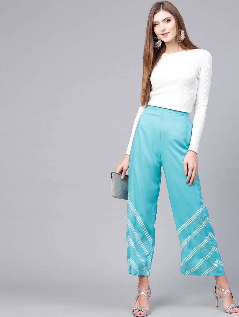 women blue printed palazzo - 21569501 - Standard Image - 4
