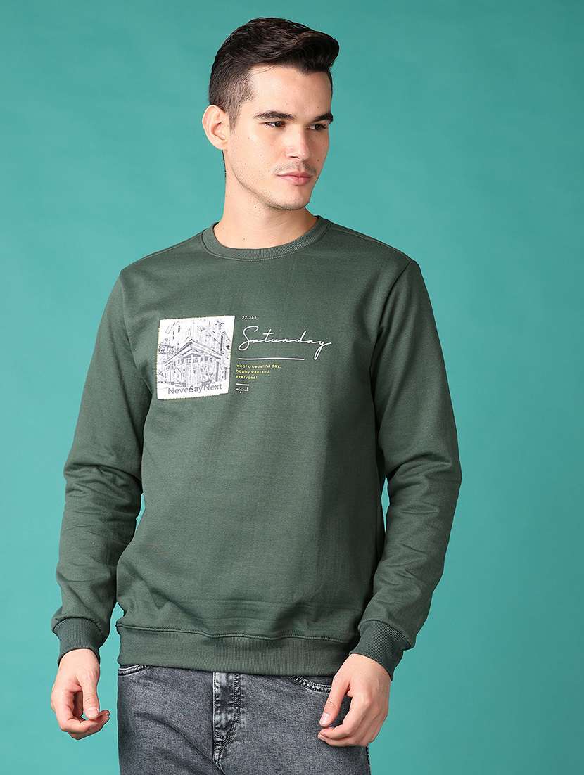 men long sleeves chest print sweatshirt