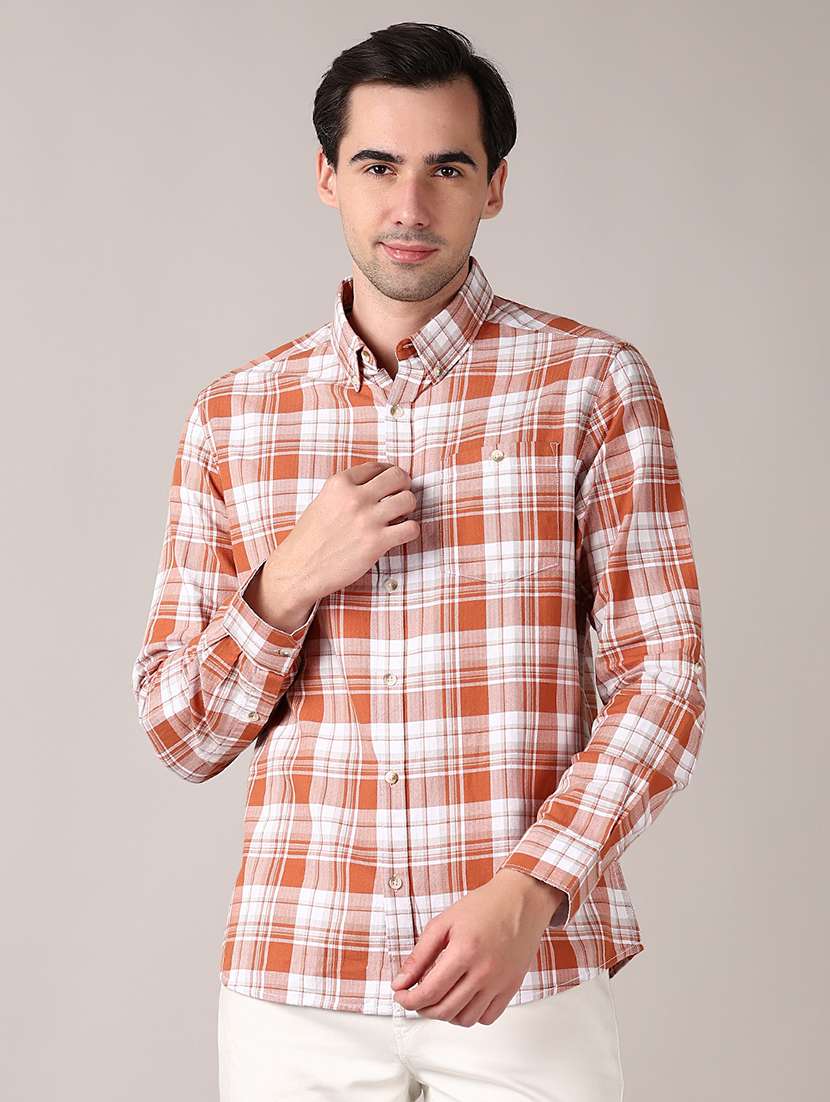 men long sleeve checkered casual shirt