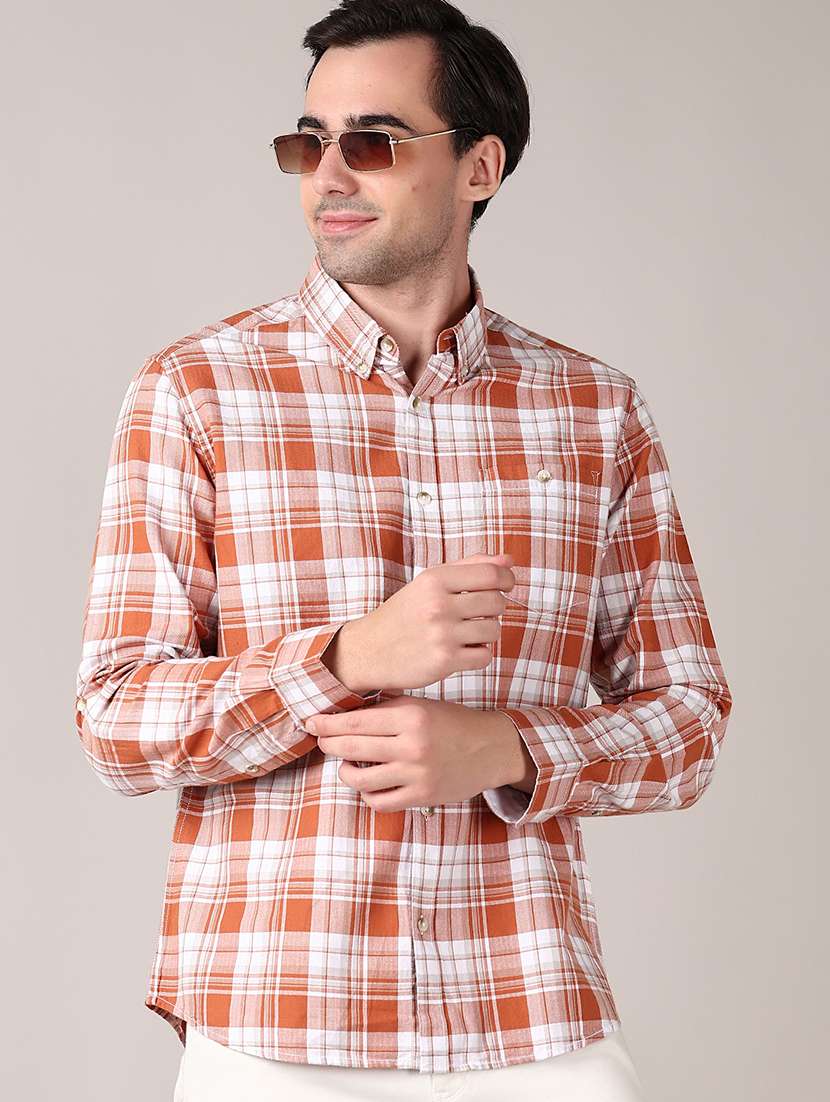 men long sleeve checkered casual shirt - 21569609 -  Standard Image - 1