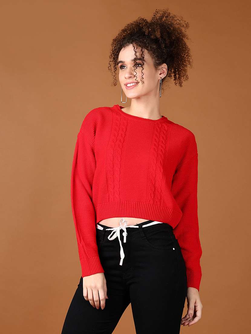 women self design long sleeve cropped pullover - 21569611 -  Standard Image - 1