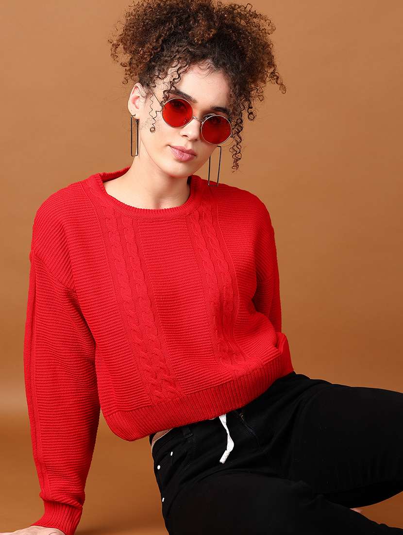 women self design long sleeve cropped pullover - 21569611 -  Standard Image - 4