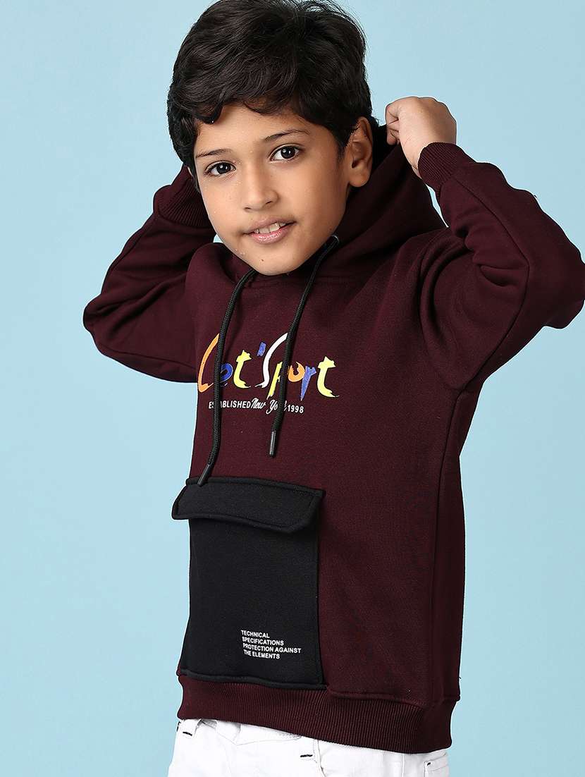 boys maroon chest print long sleeve hooded sweatshirt - 21569632 -  Standard Image - 1