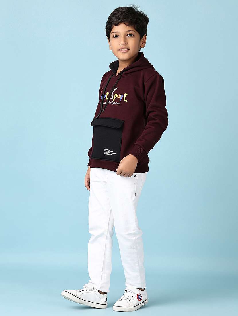 boys maroon chest print long sleeve hooded sweatshirt - 21569632 -  Standard Image - 4