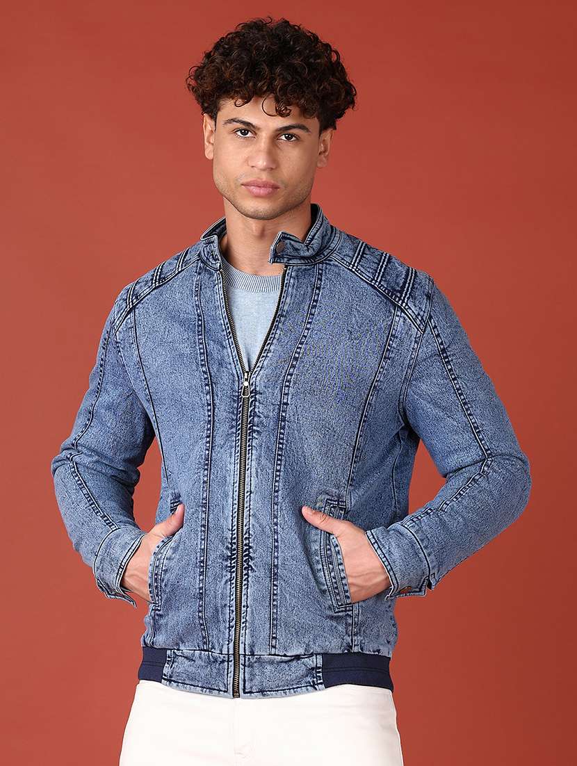 men solid long sleeve denim jacket