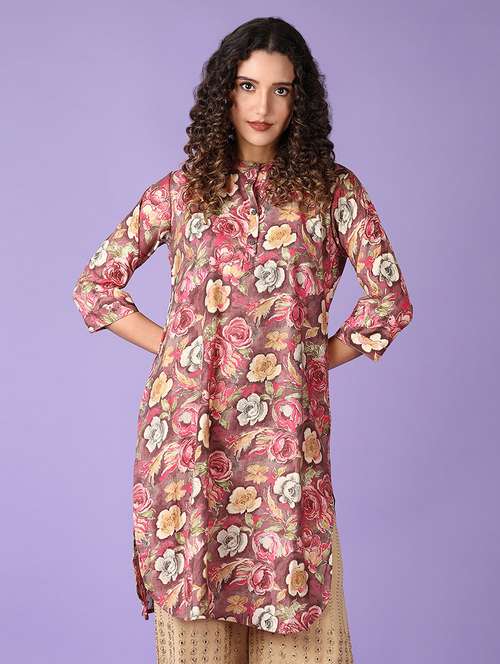women floral mandarin neck straight kurta - 21569660 - Standard Image - 0
