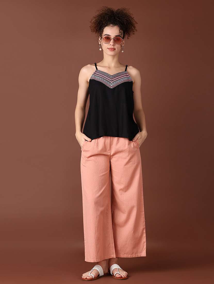 women solid shoulder strap neck top - 21569687 -  Standard Image - 4