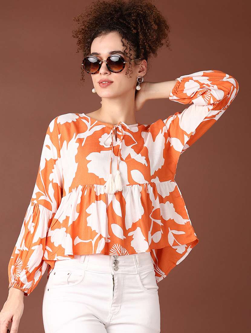 women floral printed long sleeve crop top - 21569688 -  Standard Image - 1