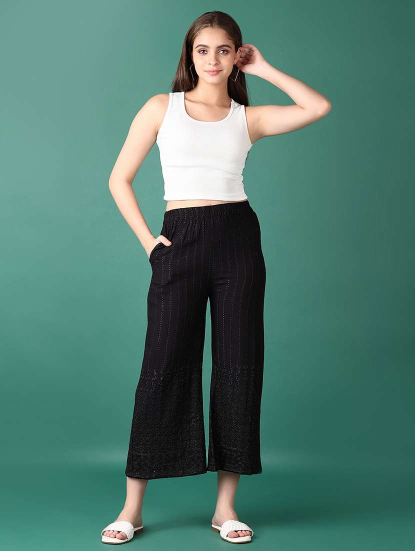 women black embroidered palazzo - 21569695 -  Standard Image - 4