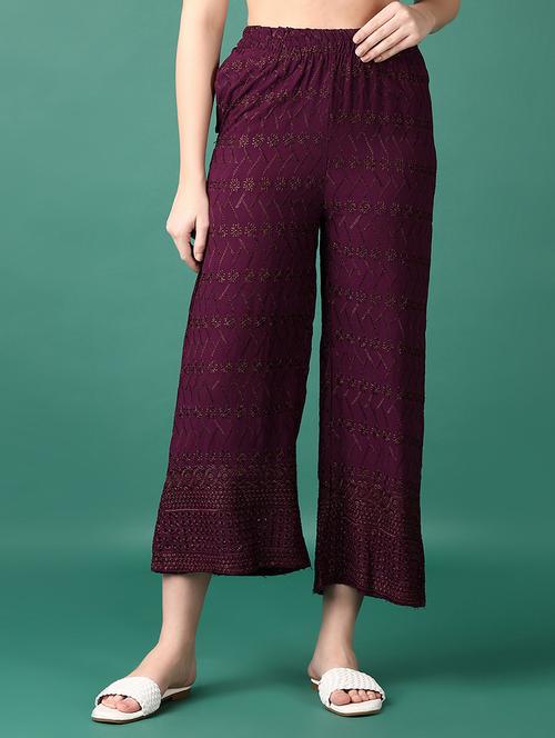women purple embroidered palazzo - 21569696 -  Standard Image - 0