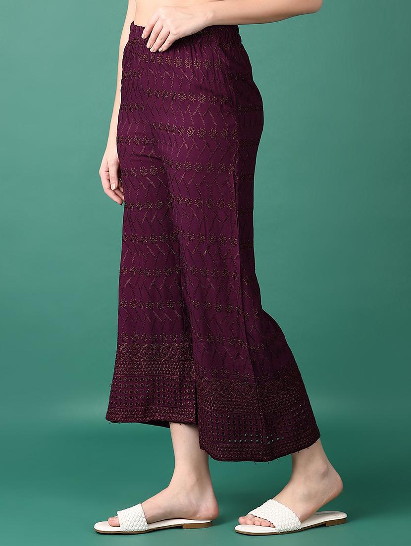 women purple embroidered palazzo - 21569696 -  Standard Image - 1
