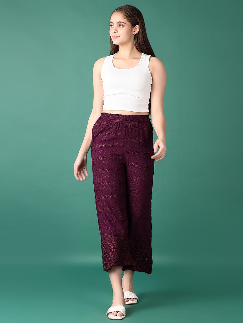 women purple embroidered palazzo - 21569696 - Standard Image - 4