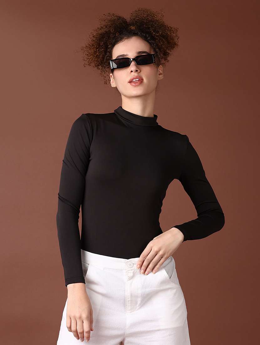 women solid long sleeve bodysuit top