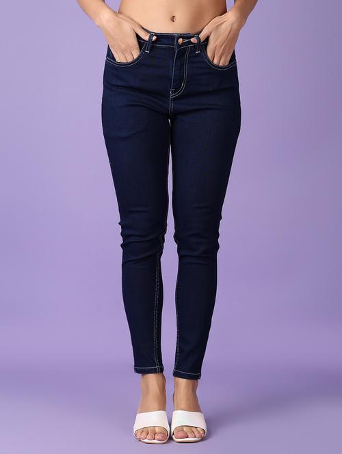 women blue skinny fit plain jean - 21569738 - Standard Image - 0