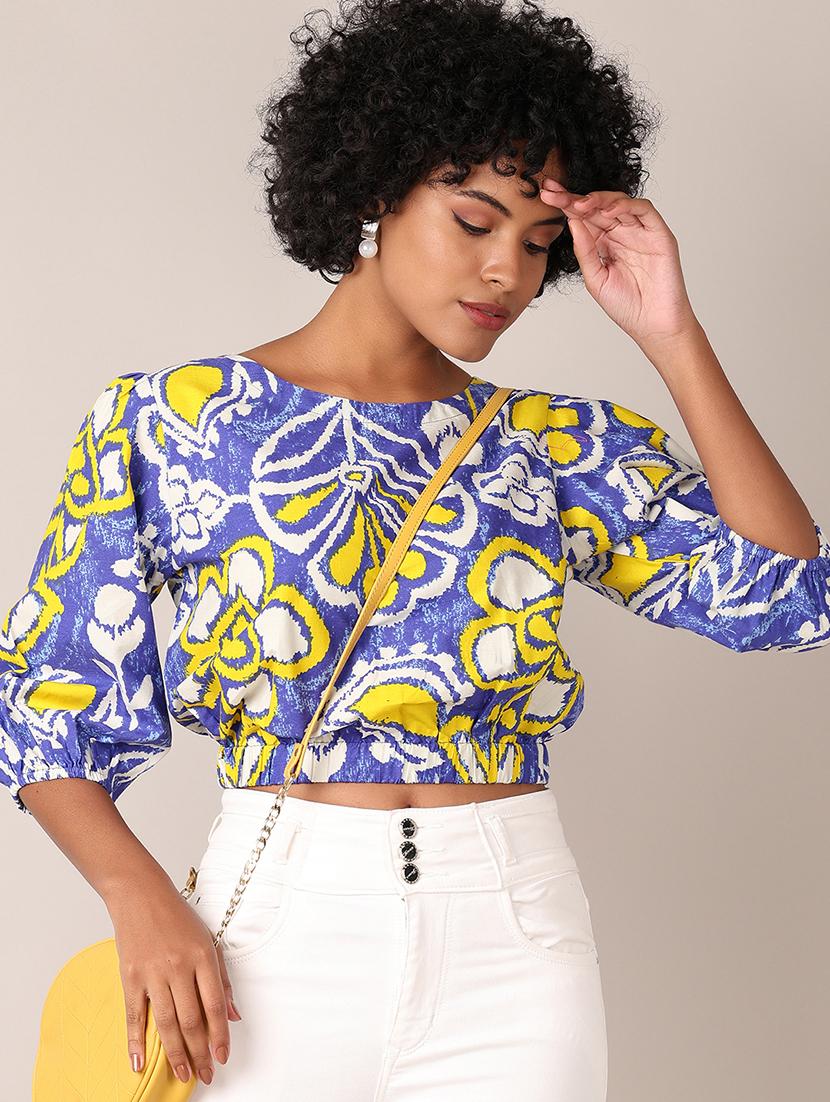 women printed puff sleeves crop top - 21569741 - Standard Image - 4