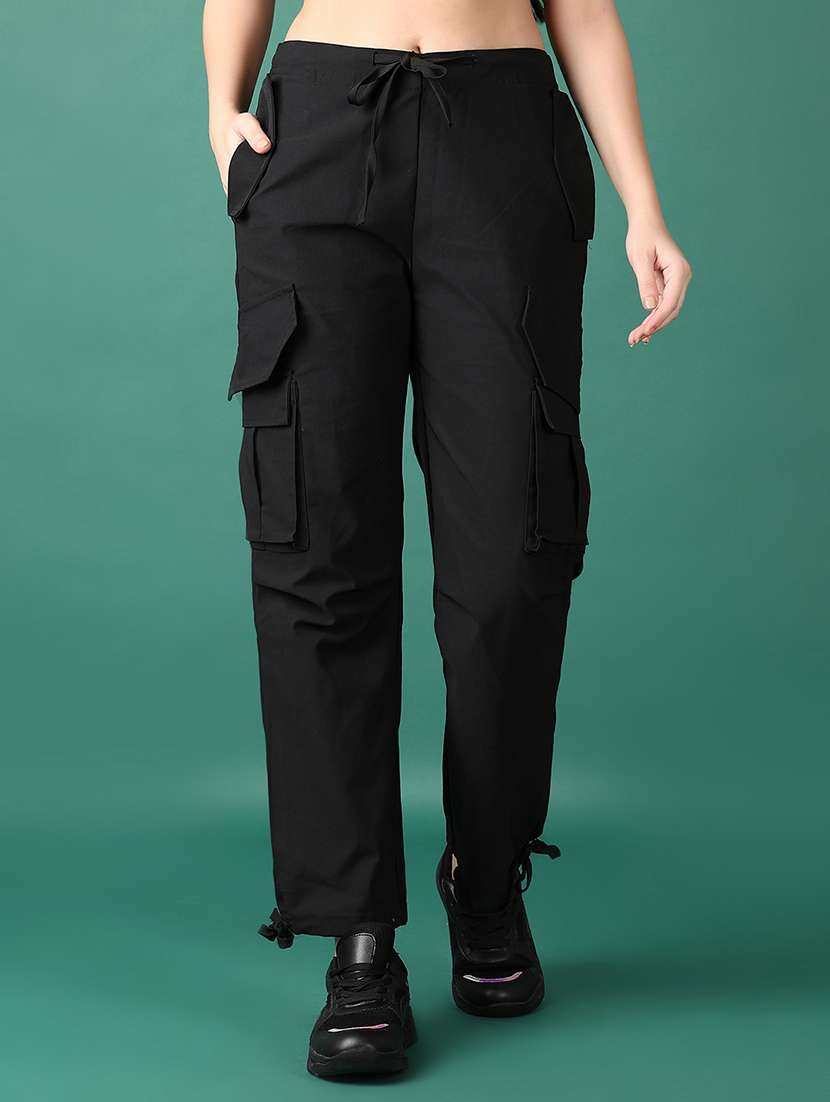 women solid mid rise cargo
