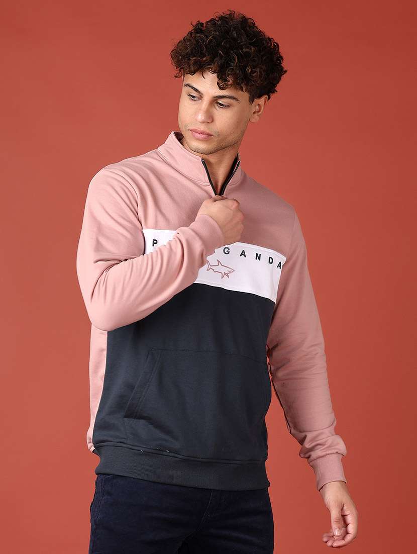 men long sleeves color block sweatshirt