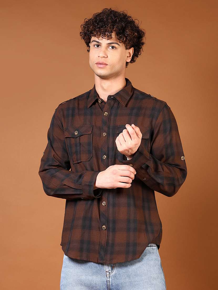 men checkered collared casual shirt