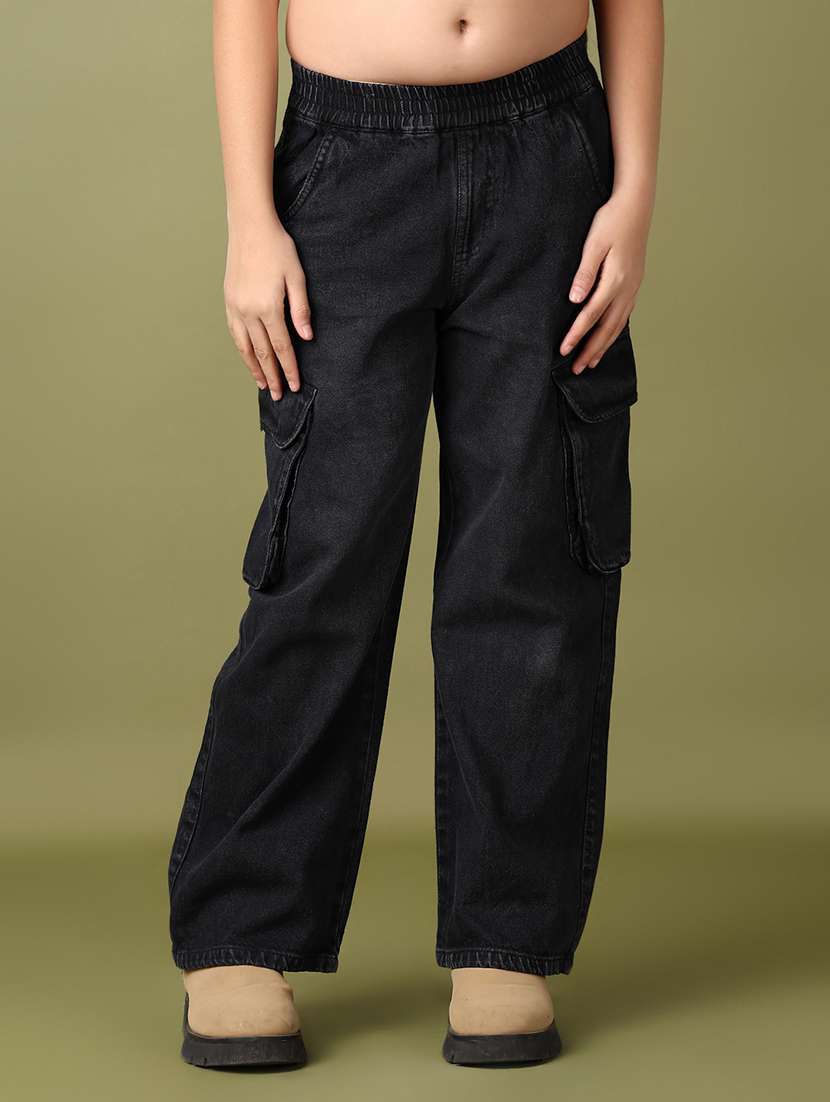 girls solid mid rise cargo