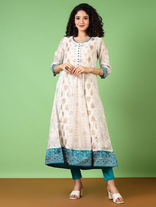 women printed round neck anarkali kurta - 21569786 -  Standard Image - 0