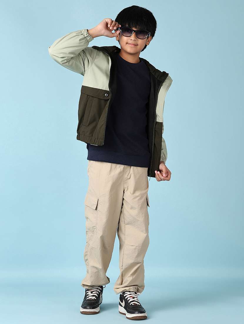 boys olive color block long sleeve hooded jacket - 21569805 -  Standard Image - 4