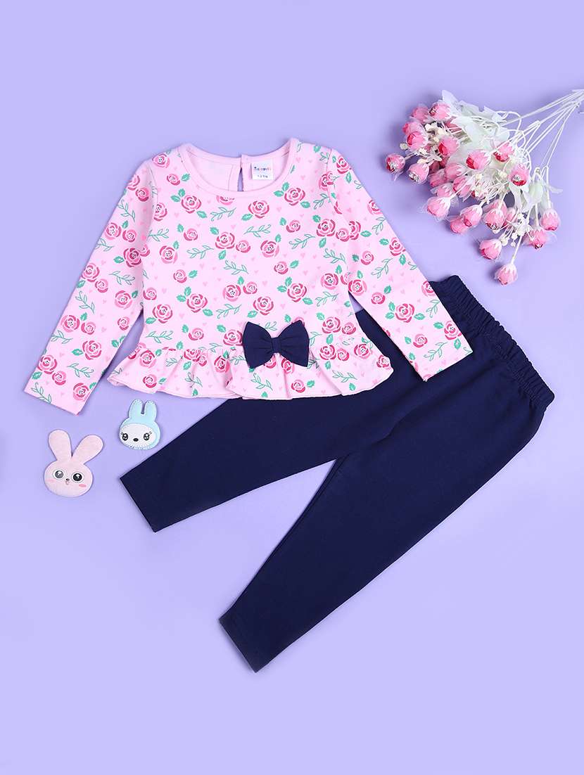 girls florals printed top & leggings full length set