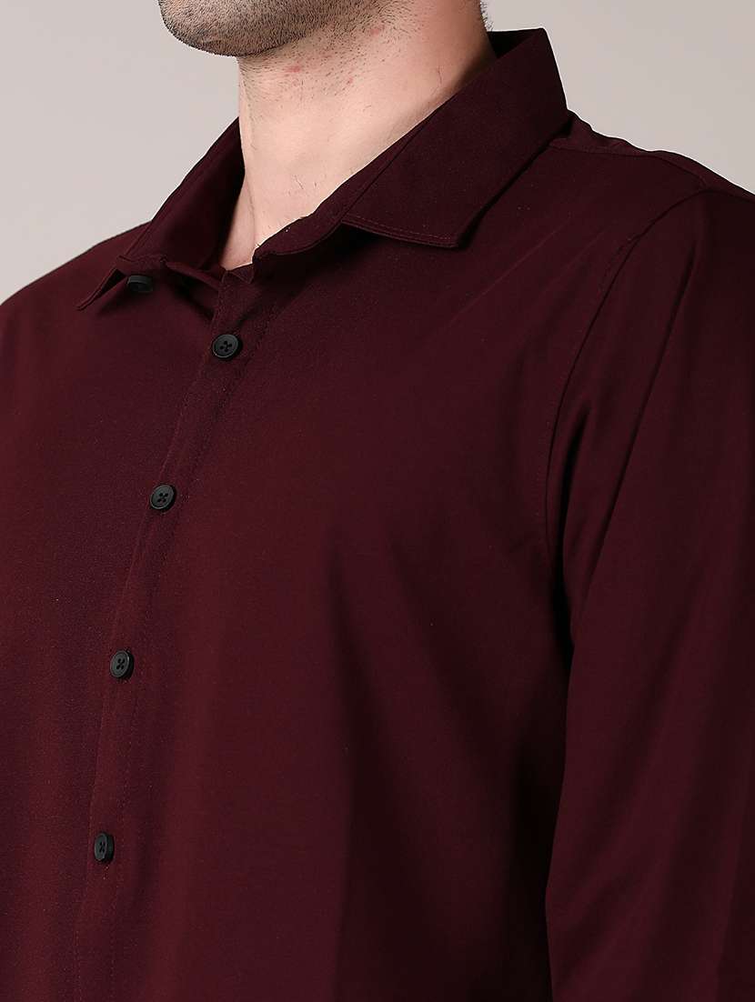 men burgundy solid long sleeve casual shirt - 21569947 -  Standard Image - 4