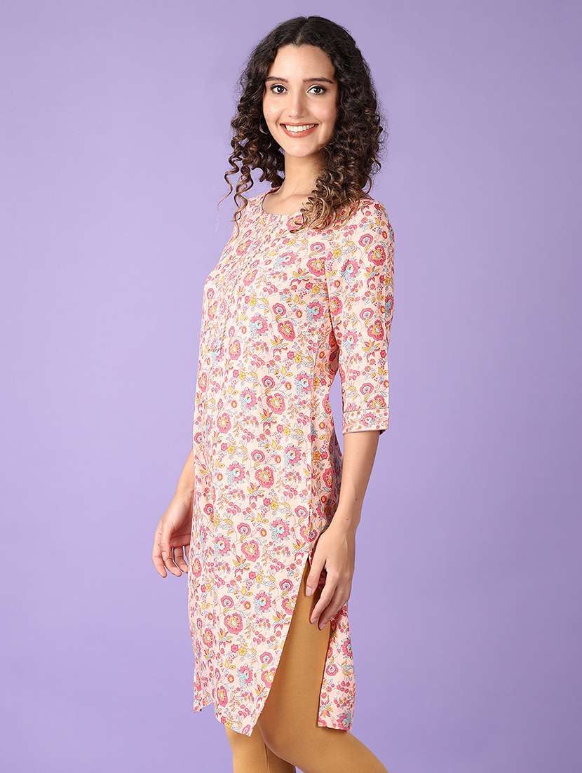women floral three quarter sleeve straight kurta - 21569996 - Standard Image - 1
