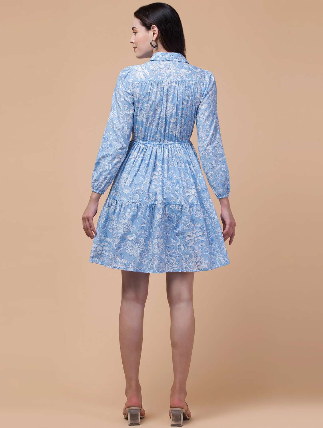 women floral printed light blue fit & flare dress - 21570344 - Standard Image - 1