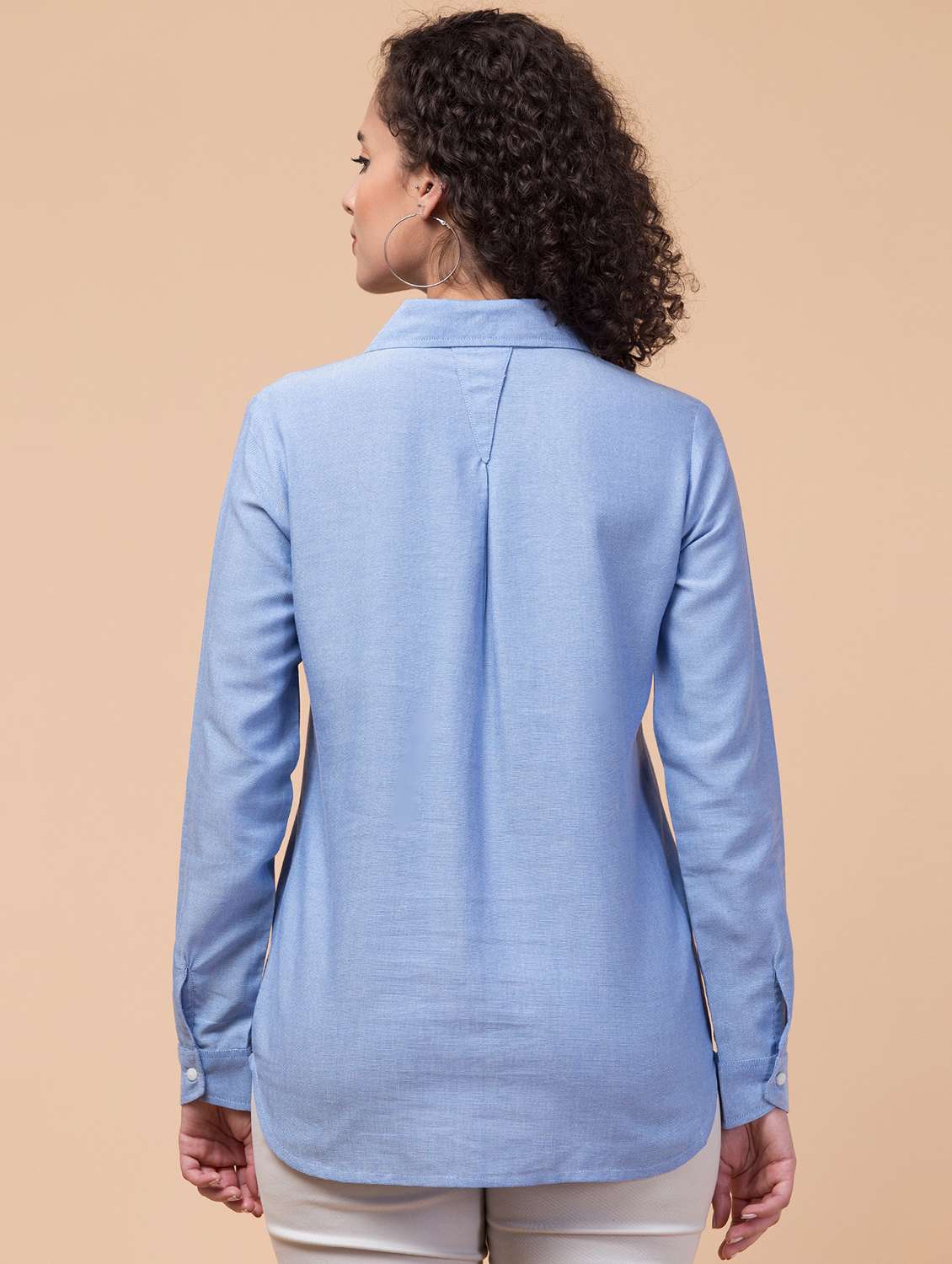 women solid light blue long sleeve shirt - 21570345 - Standard Image - 1
