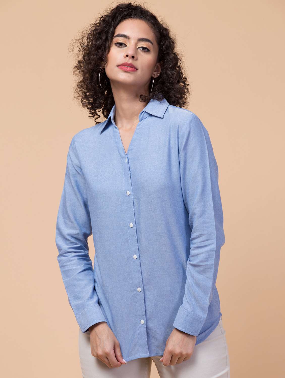 women solid light blue long sleeve shirt - 21570345 - Standard Image - 4