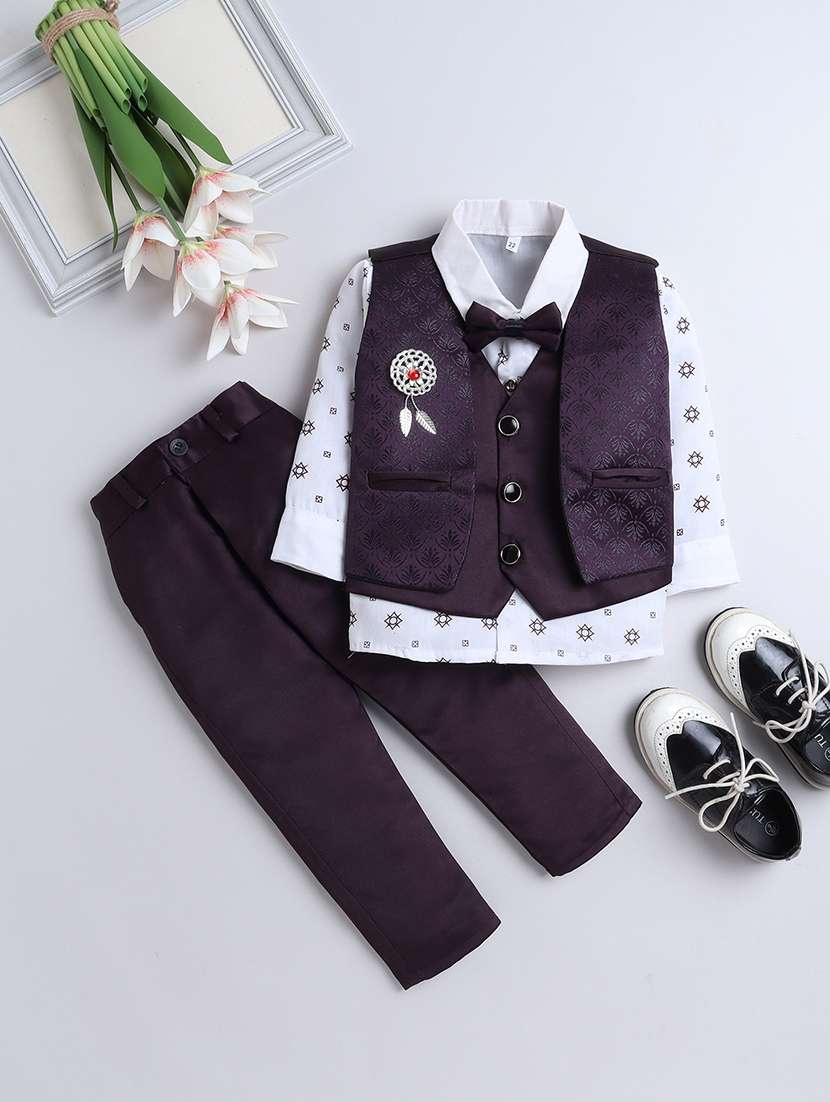 boys formal 3 pcs partywear suit set with neck bow