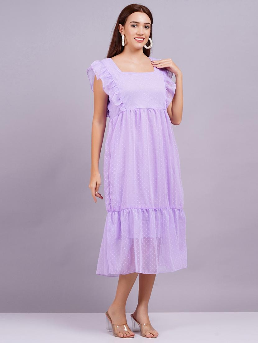 women laveneder solid fit & flare dress - 21570494 - Standard Image - 1