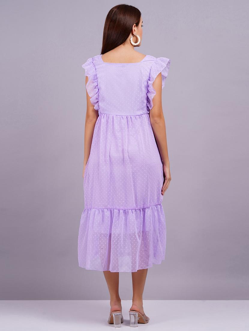 women laveneder solid fit & flare dress - 21570494 - Standard Image - 4