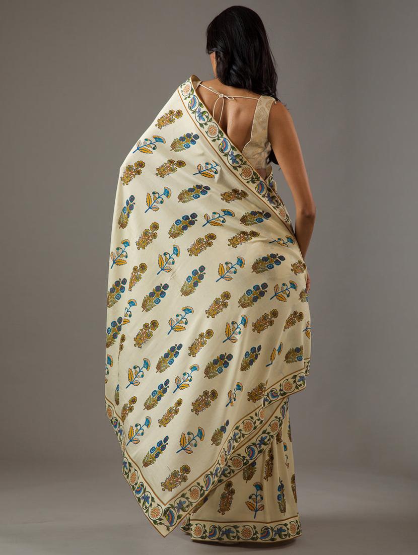 women cream floral printed saree with blouse - 21570568 - Standard Image - 1