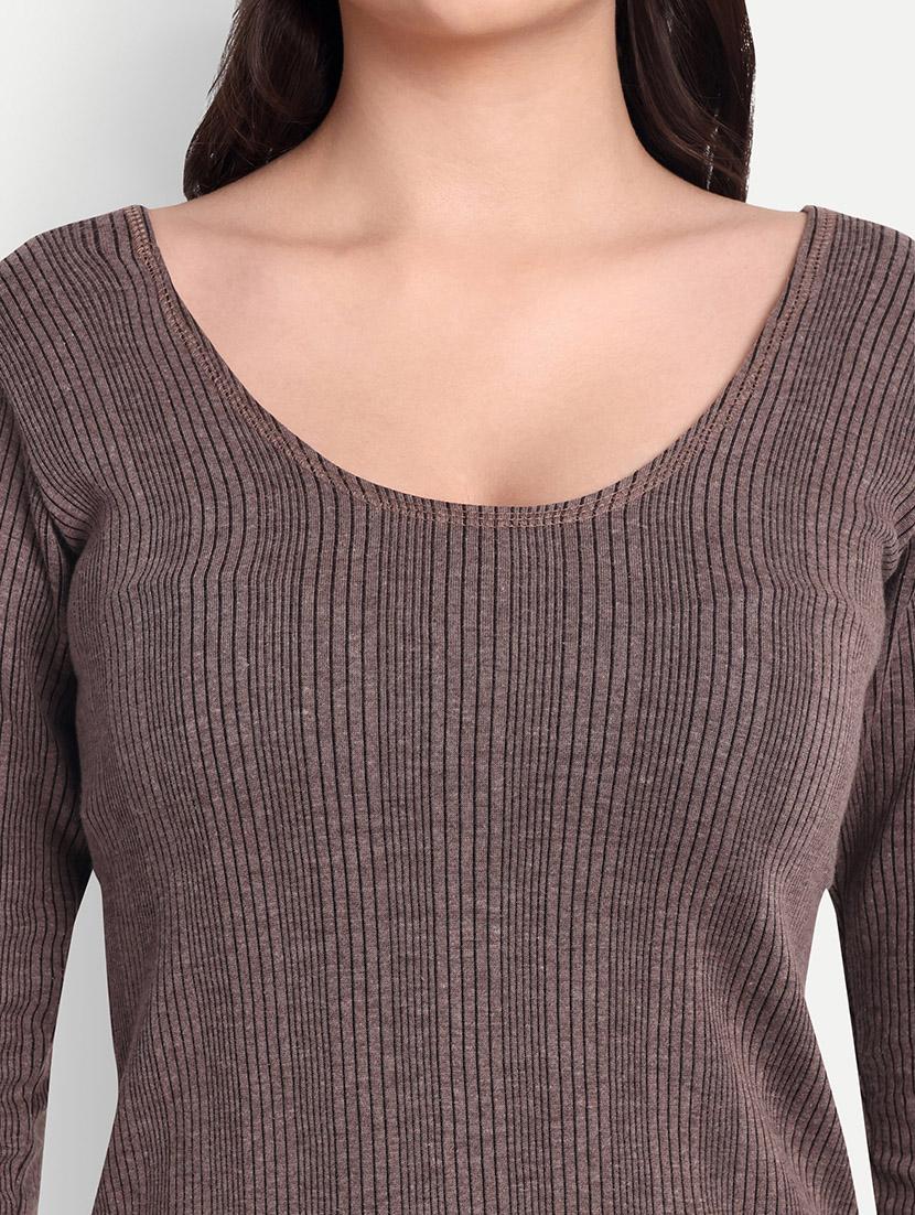 women solid long sleeve scoop neck thermal top - 21570590 - Standard Image - 4