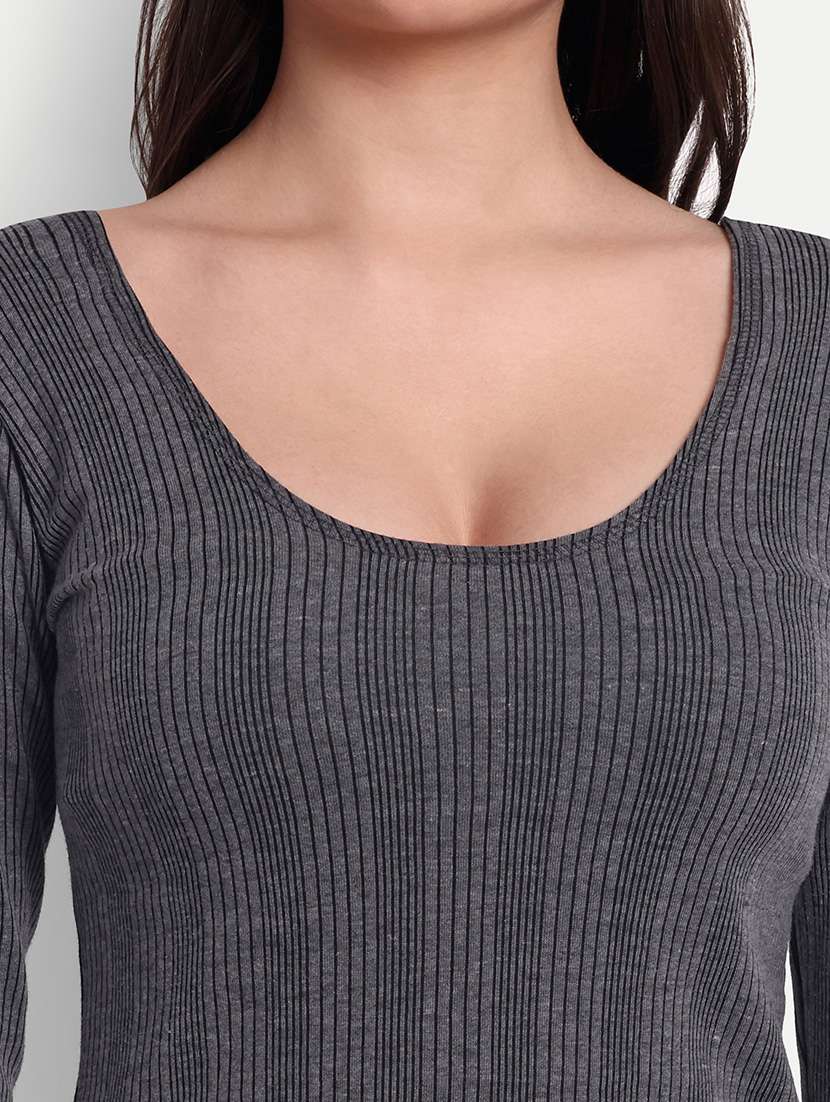 women solid long sleeve scoop neck thermal top - 21570591 -  Standard Image - 4