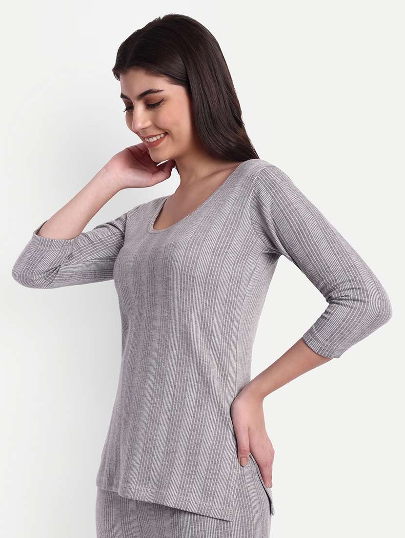 women solid long sleeve scoop neck thermal top - 21570592 -  Standard Image - 1