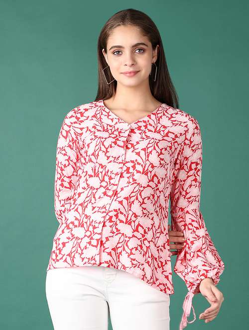women floral printed v neck regular top