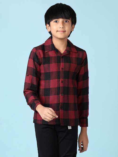 boys checkered collared long sleeves shirt - 21570724 -  Standard Image - 0