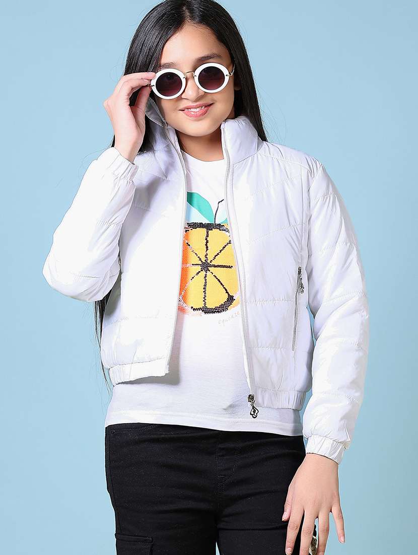 girls solid long sleeve stand collar jacket - 21570766 -  Standard Image - 1