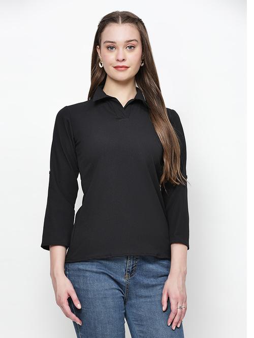 women black solid collared neck top - 21570878 -  Standard Image - 0