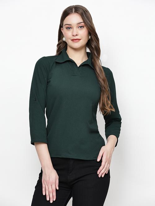 women green solid collared neck top - 21570880 -  Standard Image - 0