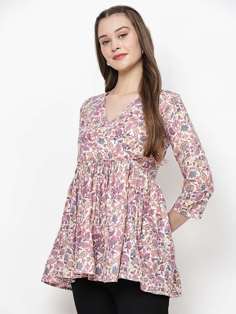 women paisley printed v neck a-line top - 21570896 -  Standard Image - 1