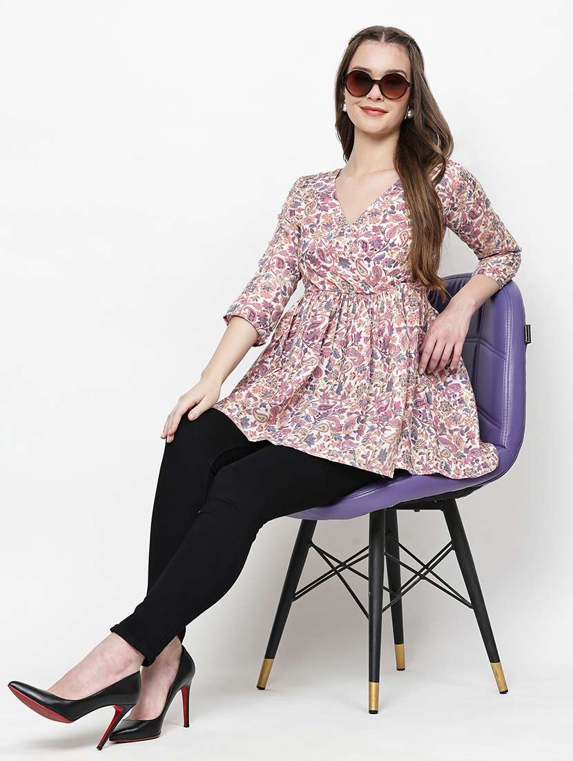 women paisley printed v neck a-line top - 21570896 - Standard Image - 4