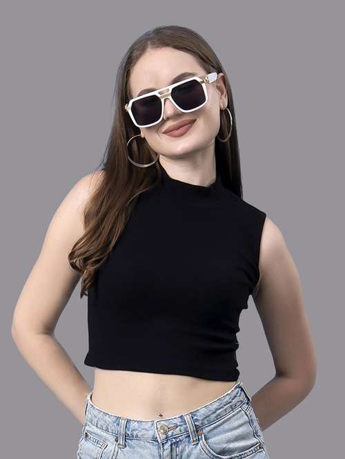 women solid sleeveless crop top - 21571377 - Standard Image - 0
