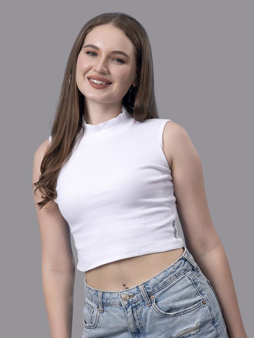 women solid sleeveless crop top - 21571378 - Standard Image - 1
