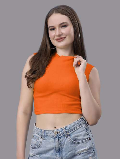 women solid sleeveless crop top - 21571380 - Standard Image - 0